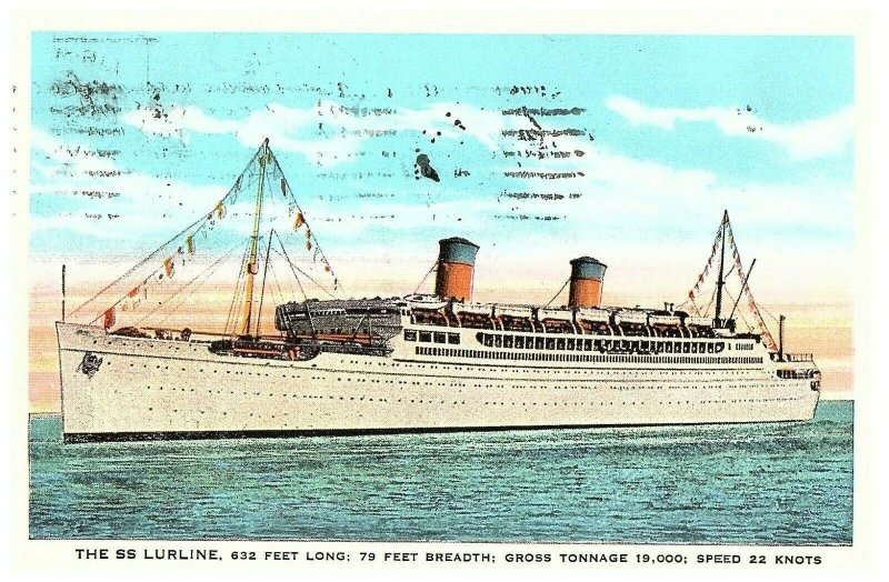 SS Lurline Ship Luxury at Sea Postcard Sent 1933 From San Pedro Ca-