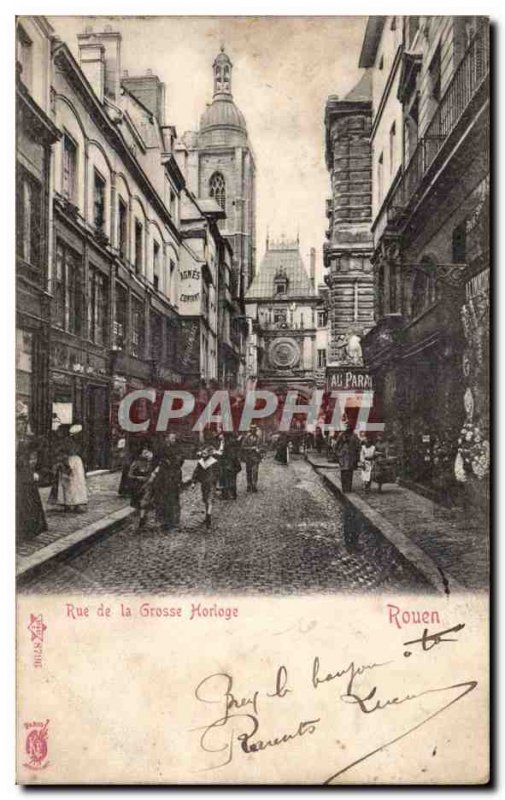 Old Postcard Rouen the big clock Street