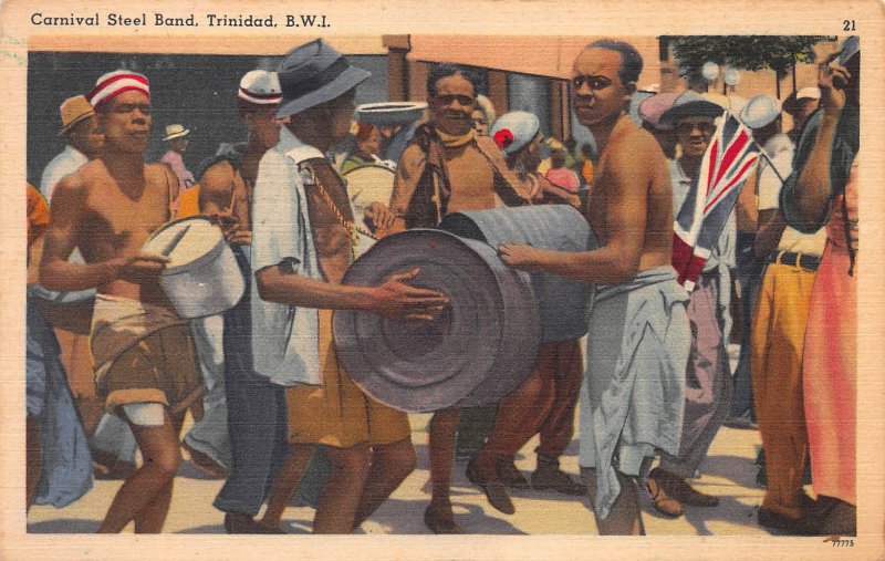 Carnival Steel Band, Trinidad, British West Indies, Early Linen Postcard, Unused