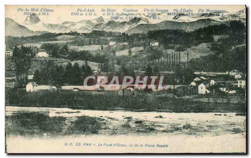 Pau Old Postcard The d & # 39ossau bottom view of the royal square