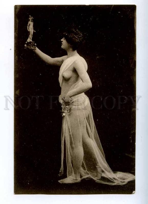 187105 NUDE Woman w/ Statue DANCER Vintage Photo type PC