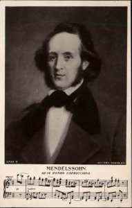 Composer Felix Mendelssohn Portrait and Sheet Music Vintage Real Photo PC