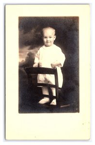 Young Child Standing On Chair Real Photo Postcard RPPC