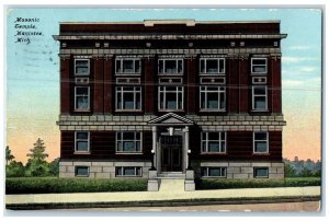 1911 Masonic Temple Buildig Entrance Stairs Roadside Manistee MI Posted Postcard