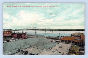 High Bridge Over Mississippi River Muscatine Iowa IA 1911 DB Postcard P7