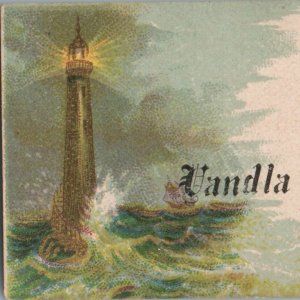 c1880s Vandla C. Rosengren Name Calling Card Lighthouse Colorful Ship @Sea C54