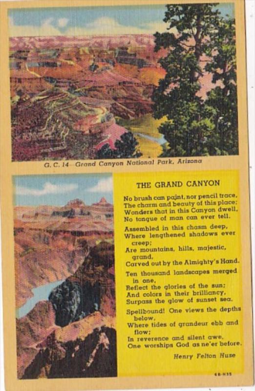 Arizona Grand Canyon Poem By Henry Felton Huse 1955 Curteich