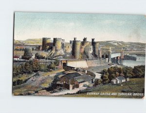 Postcard Conway Castle And Tubular Bridge, Conwy, Wales
