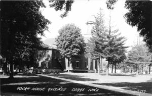 Osage Iowa~Court House & Grounds~Fountain~People in Front~c1950s Real Photo PC