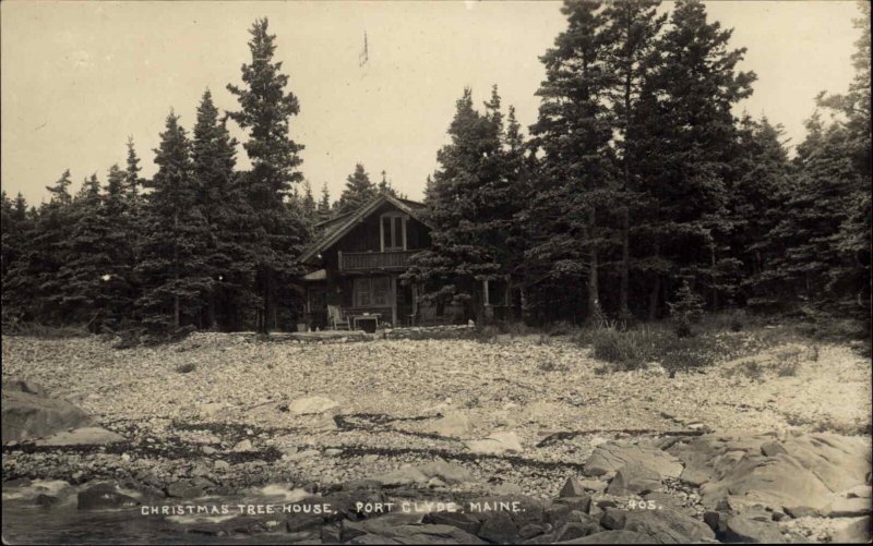 Port Clyde ME Christmas Tree House Eastern Illustrating Real Photo Postcard