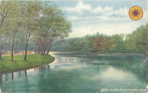 Wichita Kansas Riverside Park Lake Scene Litho Postcard Unused