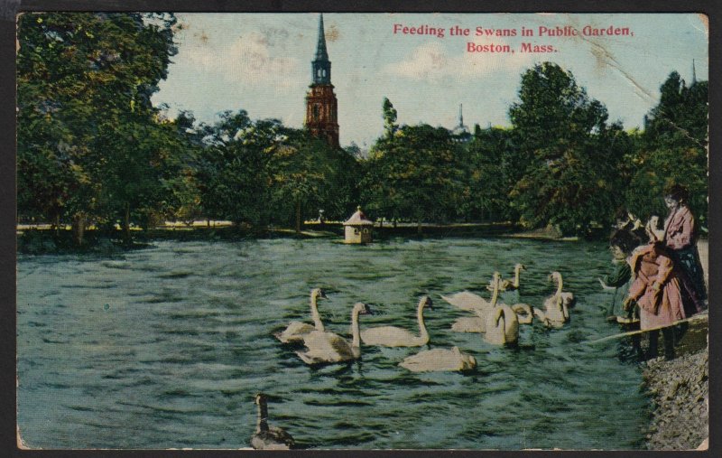 1910s Boston Public Garden, used post card Boston Masachusetts