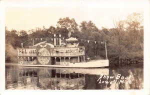 Real Photo Postcard Paddle Wheel Steamer Show Boat in Lowell, Michigan~127718