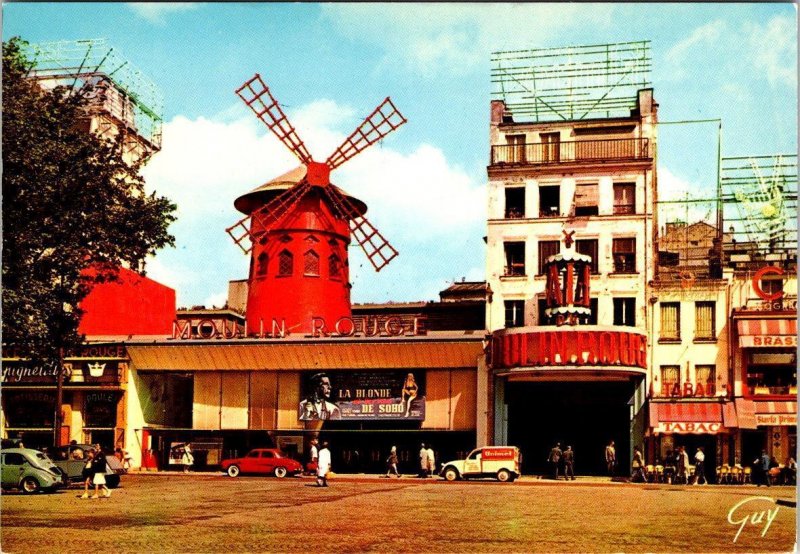 Paris, France  MOULIN ROUGE  Famed Cabaret~Dance Club  4X6 Advertising Postcard