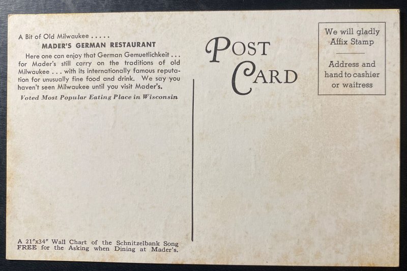 Mint Usa Advertising Postcard Maders Milwaukee WI Restaurant Schnitzelbank 