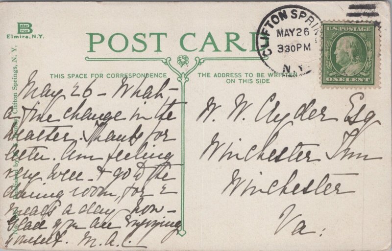 Lower Main Street Clifton Springs New York Vintage Postcard C079