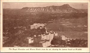 Postcard The Royal Hawaiian and Moana Hotels from the air Waikiki Beach Hawaii