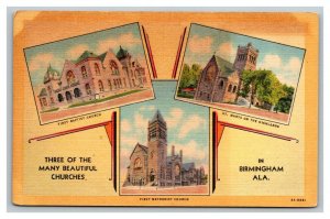 Vintage 1940's Postcard Churches around the City of Birmingham Alabama