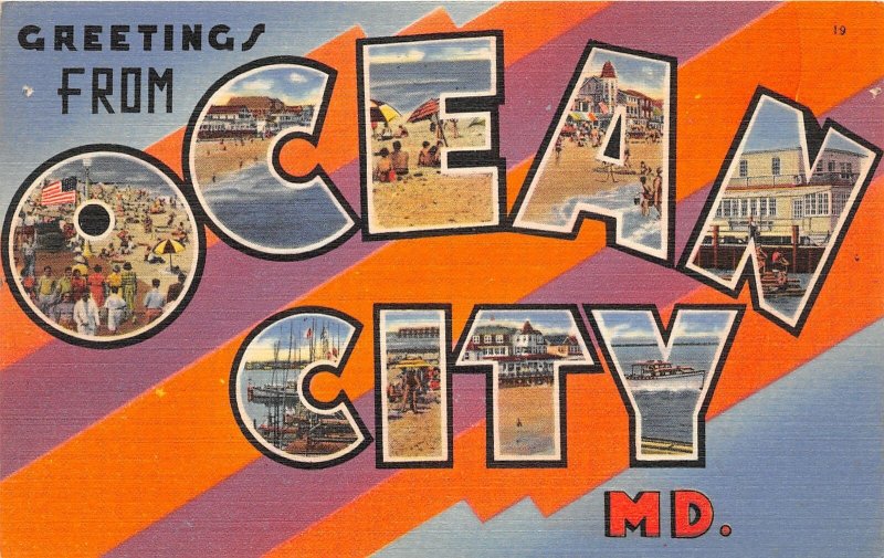 F78/ Ocean City Maryland Large Letter Greetings from Postcard Linen