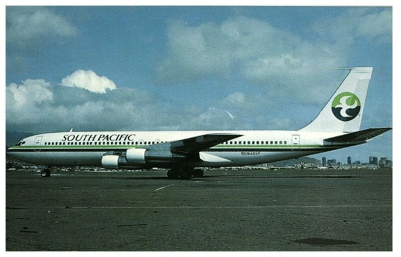 South Pacific Island Airways Boeing 707 at Honolulu International Postcard 1981