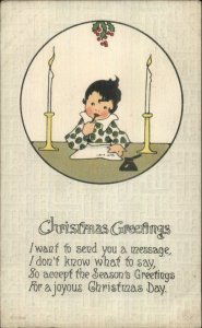 Christmas - Cute Little Girl Writing Letter Candles #6084 c1915 Postcard