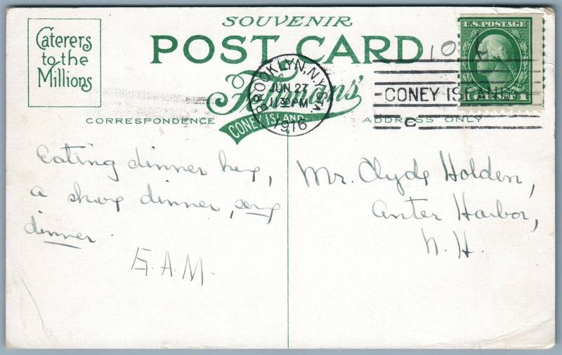 BROOKLYN NY CONEY ISLAND FELTMANS' RESTAURANT 1916 ANTIQUE POSTCARD