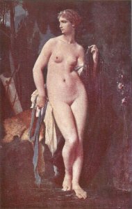 Nude lady Fine art, painting, old vintage French  artist drawn postcard