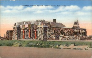 Gas Station - Painted Canyon Station ND Badlands Linen Postcard