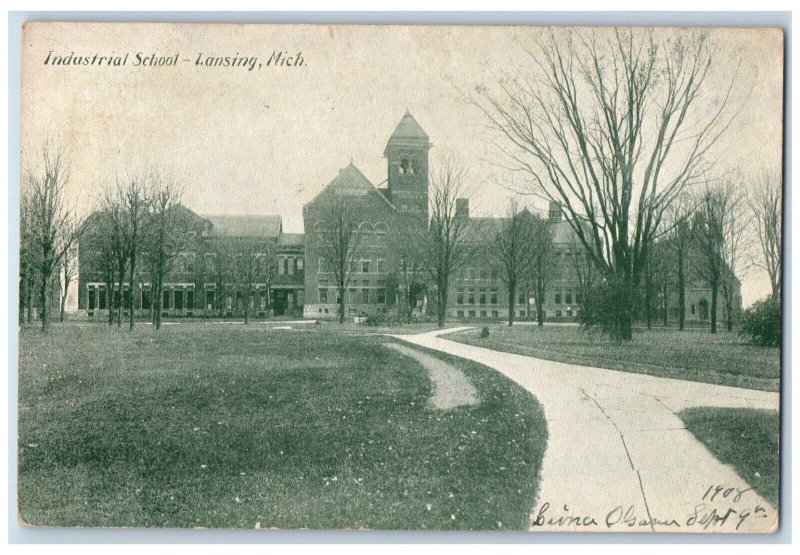 1908 Industrial School Exterior Building Field Lansing Michigan Vintage Postcard