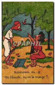 Old Postcard Fantasy Humor Rossignol is the & # 39ecoute or you eat it? Chase...