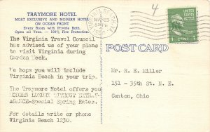 F86/ Virginia Beach Virginia Postcard 1950 Linen Traymore Hotel Ocean