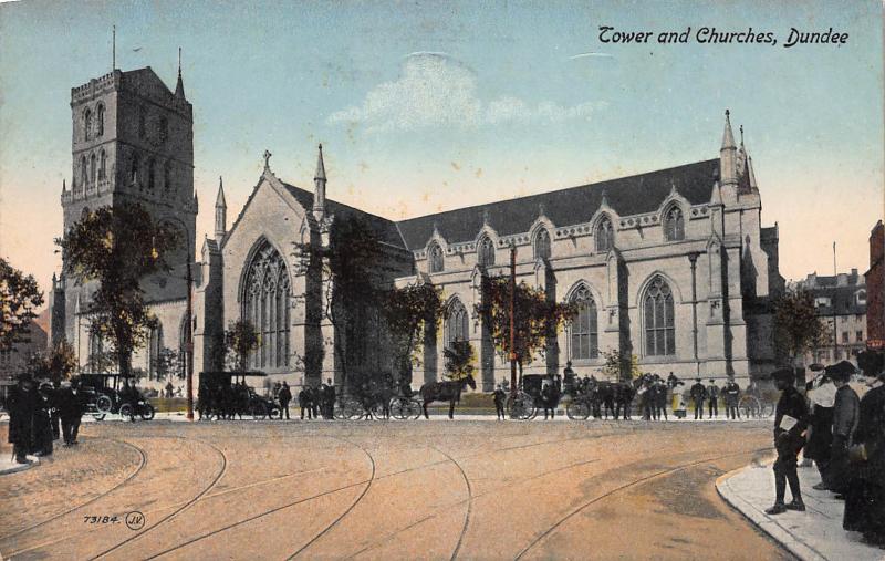 Tower and Churches, Dundee, Scotland, Early Postcard, Used in 1916