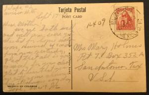 Postcard Used Mexico in Colores Examined by US censor? LB
