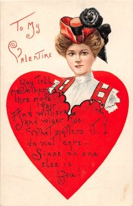 J70/ Valentine's Day Love Holiday Postcard c1910 HBG Woman Heart 128