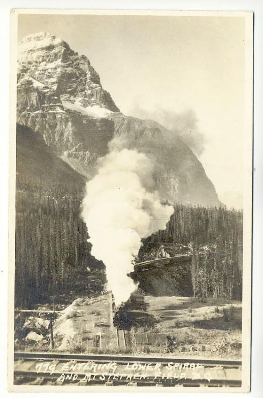 Mt Stephen Field B.C. Steam Railroad Train Engine RPPC Real Photo Postcard