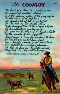 Vtg The Cowboy James Barton Adams in The Trail 1930s Unused Linen Postcard