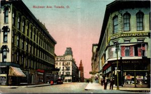 Postcard OH Toledo Madison Ave. Coca Cola Sign Cigar & Shoe Stores 1909 B6