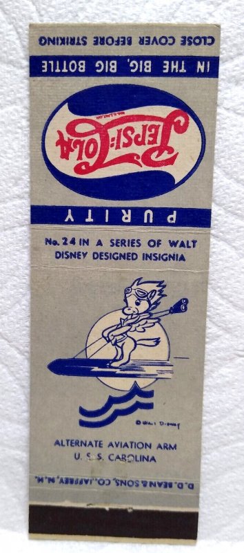 Pepsi Cola Matchbook Cover Walt Disney No 24 Horse On Plane Wing Aviation  1940s 