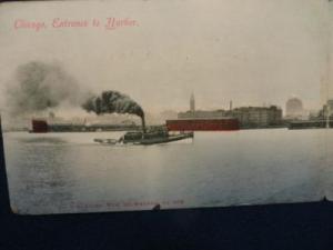 Chicago - Entrance to Harbor 1908 double wide postcard