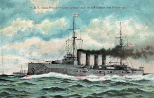 Postcard Royal Navy Battleship HMS Black Prince - Thames Iron Works c1905