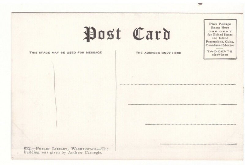 Carnegie Library, Washington DC, Antique Postcard