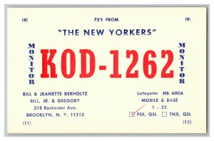 Postcard QSL Radio Card From Brooklyn N. Y. New York KOD-1262