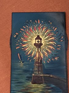 J78/ Lighthouse Sail Boat Postcard c1910 Mechanical Aloha Colors Wheel 442