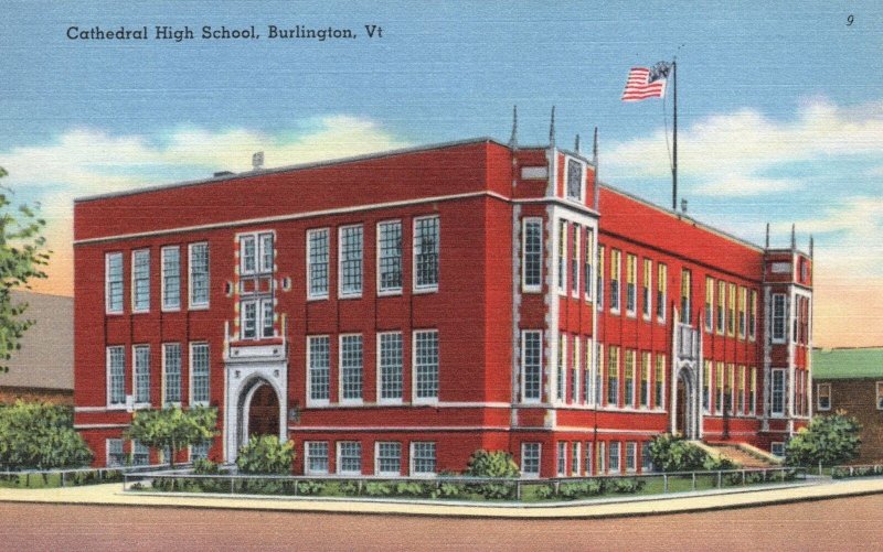 Vintage Postcard Cathedral High School Campus Building Burlington Vermont VT