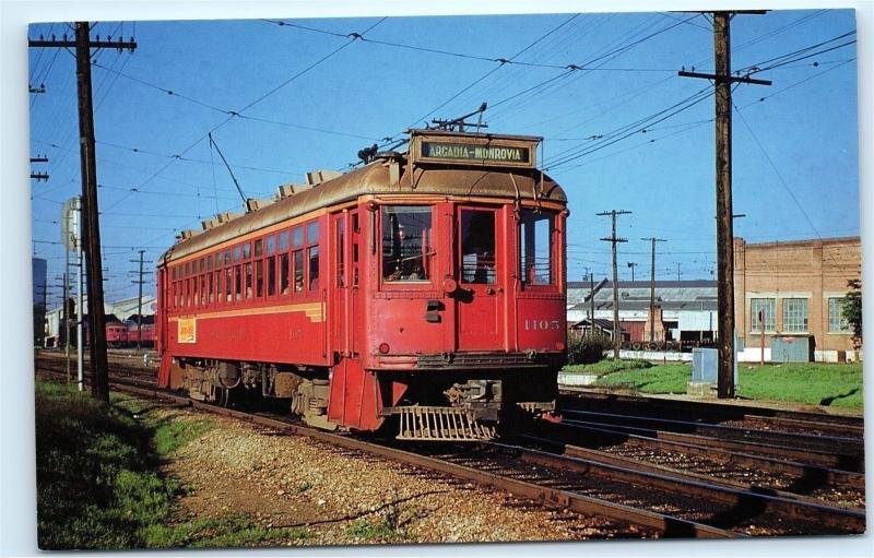 *Pacific Electric 1105 Arcadia Monrovia Train Macy Street Carhouse Postcard B59