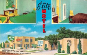 Amarillo Texas Elite Motel Interior Exterior Route 66 Postcard JI657736