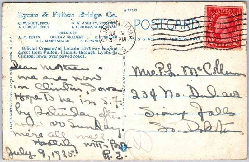 Lincoln Highway Lions In Fulton Bridge Over Mississippi River Gateway Postcard