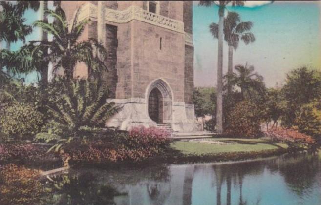 Florida Lake Wales Entrance To Singing Tower From Across The Moat Handcolored...