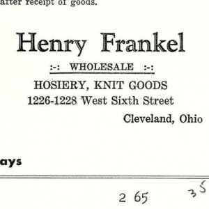 1938 HENRY FRANKEL CLEVELAND OHIO HOSIERY KNIT GOODS BILLHEAD INVOICE Z2495