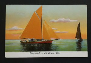 Mint Vintage Atlantic City NJ Yachting Embossed Gold Sailboat Postcard